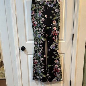 Cynthia Rowley Black Floral Wide-Leg Trousers with Multicolor Blooms